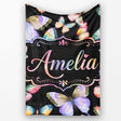 Colorful Watercolor Butterflies on Black Background Seamless  Personalised Custom Name Super Soft Fleece Blanket Bed Sofa Throw