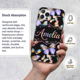 Colorful Watercolor Butterflies on Printed Design Custom Name Protective Phone Case Mobile Cover Durable Everyday Smartphone Shock Resistant