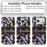 Colorful Watercolor Butterflies on Printed Design Custom Name Protective Phone Case Mobile Cover Durable Everyday Smartphone Shock Resistant