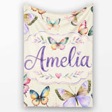 Colorful Watercolor Butterflies on Cream Background Seamless  Personalised Custom Name Super Soft Fleece Blanket Bed Sofa Throw