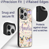Colorful Watercolor Butterflies on Printed Design Custom Name Protective Phone Case Mobile Cover Durable Everyday Smartphone Shock Resistant
