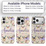Colorful Watercolor Butterflies on Printed Design Custom Name Protective Phone Case Mobile Cover Durable Everyday Smartphone Shock Resistant