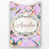 Colorful Watercolor Butterflies on Lavender Background Seamless  Personalised Custom Name Super Soft Fleece Blanket Bed Sofa Throw