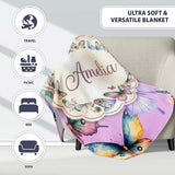 Colorful Watercolor Butterflies on Lavender Background Seamless  Personalised Custom Name Super Soft Fleece Blanket Bed Sofa Throw