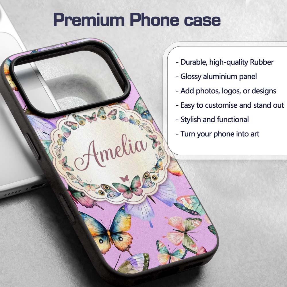 Colorful Watercolor Butterflies on Printed Design Custom Name Protective Phone Case Mobile Cover Durable Everyday Smartphone Shock Resistant