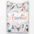 Colorful Watercolor Butterflies on Sky Blue Background Seamless  Personalised Custom Name Super Soft Fleece Blanket Bed Sofa Throw