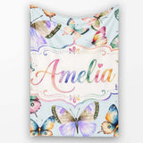 Colorful Watercolor Butterflies on Sky Blue Background Seamless  Personalised Custom Name Super Soft Fleece Blanket Bed Sofa Throw