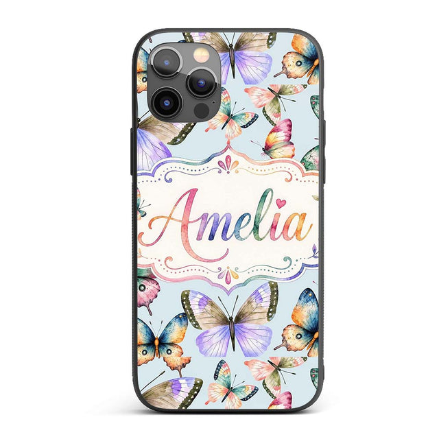 Colorful Watercolor Butterflies on Printed Design Custom Name Protective Phone Case Mobile Cover Durable Everyday Smartphone Shock Resistant