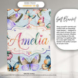 Colorful Watercolor Butterflies on Sky Blue Background Seamless  Personalised Custom Name Super Soft Fleece Blanket Bed Sofa Throw
