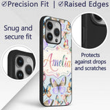 Colorful Watercolor Butterflies on Printed Design Custom Name Protective Phone Case Mobile Cover Durable Everyday Smartphone Shock Resistant