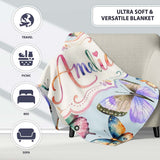 Colorful Watercolor Butterflies on Sky Blue Background Seamless  Personalised Custom Name Super Soft Fleece Blanket Bed Sofa Throw