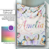Colorful Watercolor Butterflies on Sky Blue Background Seamless  Personalised Custom Name Super Soft Fleece Blanket Bed Sofa Throw
