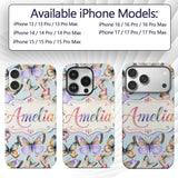 Colorful Watercolor Butterflies on Printed Design Custom Name Protective Phone Case Mobile Cover Durable Everyday Smartphone Shock Resistant