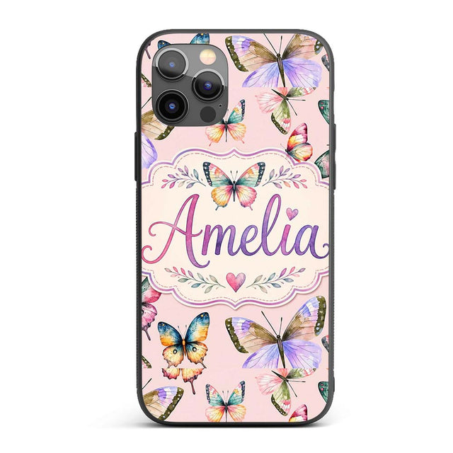 Colorful Watercolor Butterflies on Blush Pink Custom Name Protective Phone Case Mobile Cover Durable Everyday Smartphone Shock Resistant