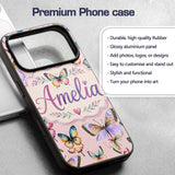 Colorful Watercolor Butterflies on Blush Pink Custom Name Protective Phone Case Mobile Cover Durable Everyday Smartphone Shock Resistant