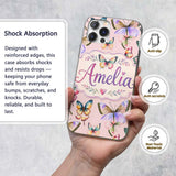 Colorful Watercolor Butterflies on Blush Pink Custom Name Protective Phone Case Mobile Cover Durable Everyday Smartphone Shock Resistant