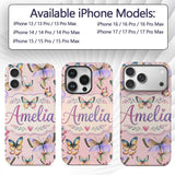 Colorful Watercolor Butterflies on Blush Pink Custom Name Protective Phone Case Mobile Cover Durable Everyday Smartphone Shock Resistant