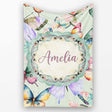 Colorful Watercolor Butterflies on Sage Green Background Seamless  Personalised Custom Name Super Soft Fleece Blanket Bed Sofa Throw