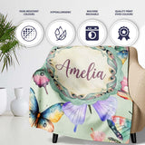 Colorful Watercolor Butterflies on Sage Green Background Seamless  Personalised Custom Name Super Soft Fleece Blanket Bed Sofa Throw