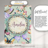 Colorful Watercolor Butterflies on Sage Green Background Seamless  Personalised Custom Name Super Soft Fleece Blanket Bed Sofa Throw