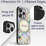 Colorful Watercolor Butterflies on Sage Green Custom Name Protective Phone Case Mobile Cover Durable Everyday Smartphone Shock Resistant