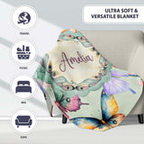 Colorful Watercolor Butterflies on Sage Green Background Seamless  Personalised Custom Name Super Soft Fleece Blanket Bed Sofa Throw