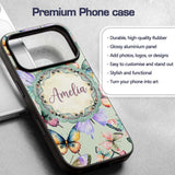 Colorful Watercolor Butterflies on Sage Green Custom Name Protective Phone Case Mobile Cover Durable Everyday Smartphone Shock Resistant