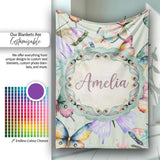 Colorful Watercolor Butterflies on Sage Green Background Seamless  Personalised Custom Name Super Soft Fleece Blanket Bed Sofa Throw