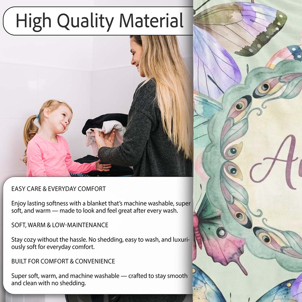 Colorful Watercolor Butterflies on Sage Green Background Seamless  Personalised Custom Name Super Soft Fleece Blanket Bed Sofa Throw