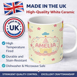 Personalized Custom Name Cute Fantasy Castle Clouds Stars Seamless Pattern Cute Unique Gift 11oz Ceramic Coffee Tea Mug White Large Handle