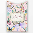 Colorful Watercolor Butterflies on Dusty Pink Background Seamless  Personalised Custom Name Super Soft Fleece Blanket Bed Sofa Throw