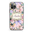 Colorful Watercolor Butterflies on Dusty Pink Custom Name Protective Phone Case Mobile Cover Durable Everyday Smartphone Shock Resistant