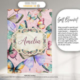 Colorful Watercolor Butterflies on Dusty Pink Background Seamless  Personalised Custom Name Super Soft Fleece Blanket Bed Sofa Throw