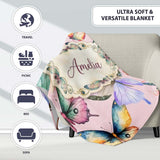 Colorful Watercolor Butterflies on Dusty Pink Background Seamless  Personalised Custom Name Super Soft Fleece Blanket Bed Sofa Throw