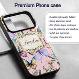 Colorful Watercolor Butterflies on Dusty Pink Custom Name Protective Phone Case Mobile Cover Durable Everyday Smartphone Shock Resistant