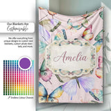 Colorful Watercolor Butterflies on Dusty Pink Background Seamless  Personalised Custom Name Super Soft Fleece Blanket Bed Sofa Throw