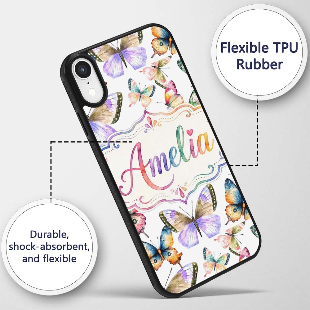 Colorful Watercolor Butterflies on Printed Design Custom Name Protective Phone Case Mobile Cover Durable Everyday Smartphone Shock Resistant