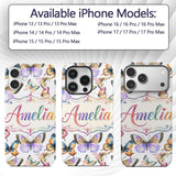 Colorful Watercolor Butterflies on Printed Design Custom Name Protective Phone Case Mobile Cover Durable Everyday Smartphone Shock Resistant