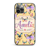 Colorful Watercolor Butterflies on Soft Yellow Custom Name Protective Phone Case Mobile Cover Durable Everyday Smartphone Shock Resistant