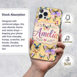 Colorful Watercolor Butterflies on Soft Yellow Custom Name Protective Phone Case Mobile Cover Durable Everyday Smartphone Shock Resistant