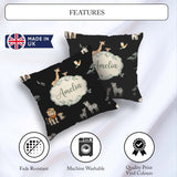 Custom Name Safari Animals Giraffe Lion Zebra on Black Seamless Square Filled Cushion Throw Pillow Sofa Bed Home Decor Zip Washable UK Made