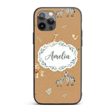 Cute Safari Animals Giraffe Lion Zebra on Brown Custom Name Protective Phone Case Mobile Cover Durable Everyday Smartphone Shock Resistant