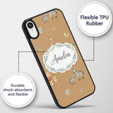 Cute Safari Animals Giraffe Lion Zebra on Brown Custom Name Protective Phone Case Mobile Cover Durable Everyday Smartphone Shock Resistant