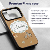 Cute Safari Animals Giraffe Lion Zebra on Brown Custom Name Protective Phone Case Mobile Cover Durable Everyday Smartphone Shock Resistant