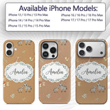 Cute Safari Animals Giraffe Lion Zebra on Brown Custom Name Protective Phone Case Mobile Cover Durable Everyday Smartphone Shock Resistant