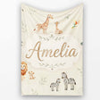Cute Safari Animals Giraffe Lion Zebra on Cream Background Seamless  Personalised Custom Name Super Soft Fleece Blanket Bed Sofa Throw
