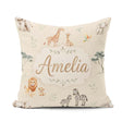 Custom Name Safari Animals Giraffe Lion Zebra on Cream Seamless Square Filled Cushion Throw Pillow Sofa Bed Home Decor Zip Washable UK Made