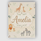 Personalised Name Cute Safari Animals Custom Modern Room Accent Creative Decorator Style Canvas Wall Art Print Decor Picture Ready to Hang
