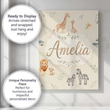 Personalised Name Cute Safari Animals Custom Modern Room Accent Creative Decorator Style Canvas Wall Art Print Decor Picture Ready to Hang