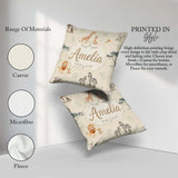 Custom Name Safari Animals Giraffe Lion Zebra on Cream Seamless Square Filled Cushion Throw Pillow Sofa Bed Home Decor Zip Washable UK Made